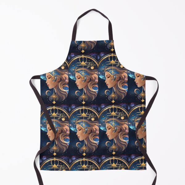 Item preview, woman in profile astrological symbol Libra, blue and gold on starry celestial background; Libra inscription on the image designed and sold by Creativesphotos.