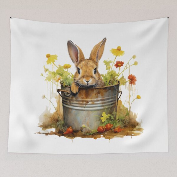 Item preview, Cute Rabbit Relaxing In An Old Bucket designed and sold by ZenEvoke.