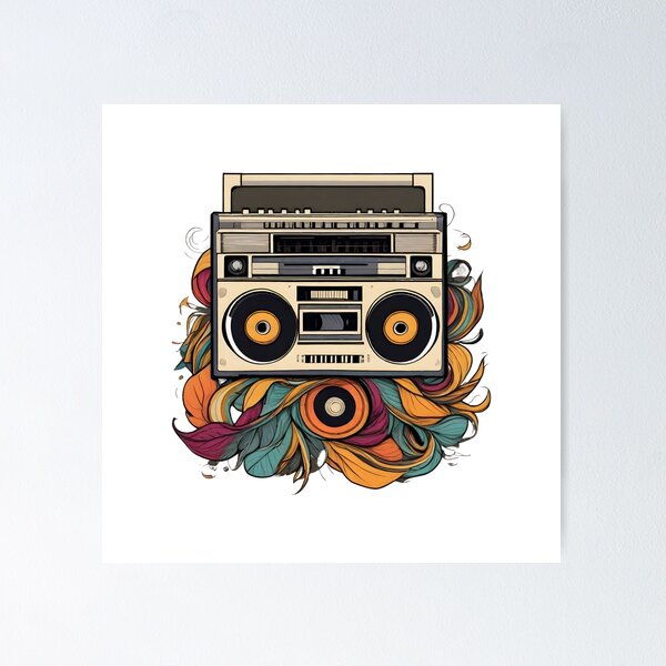 Item preview, An old radio with cassette tape transforming into a boombox designed and sold by ThePastinPrints.
