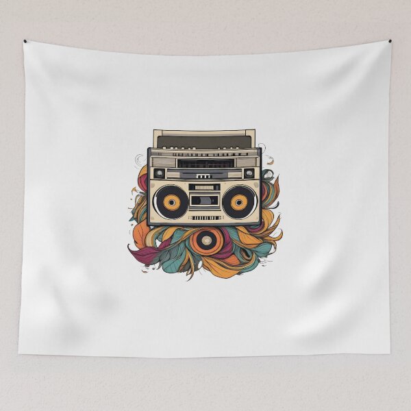 Item preview, An old radio with cassette tape transforming into a boombox designed and sold by ThePastinPrints.