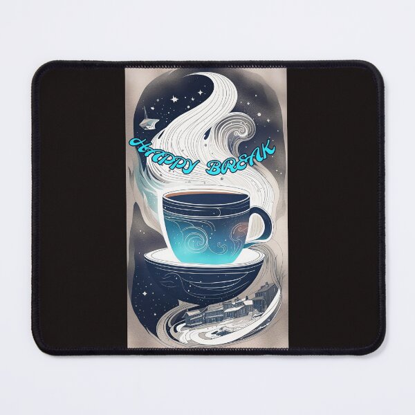 Item preview, steaming cup of coffee for a happy break, blue on a white background, inscription Happy break on the image designed and sold by Creativesphotos.