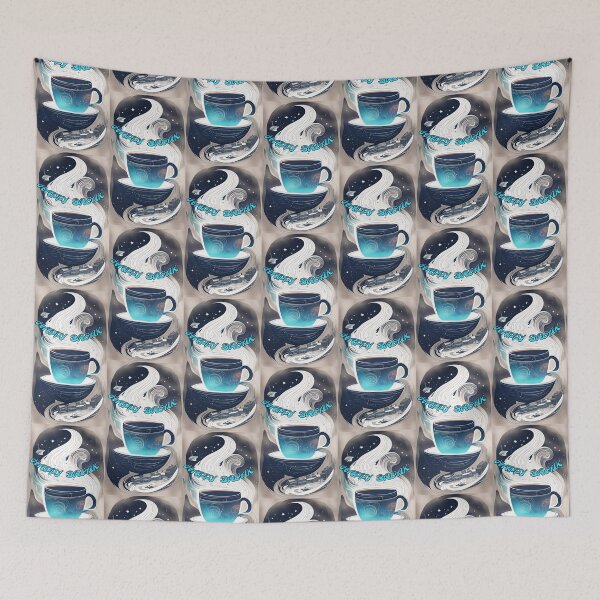 Item preview, steaming cup of coffee for a happy break, blue on a white background, inscription Happy break on the image designed and sold by Creativesphotos.