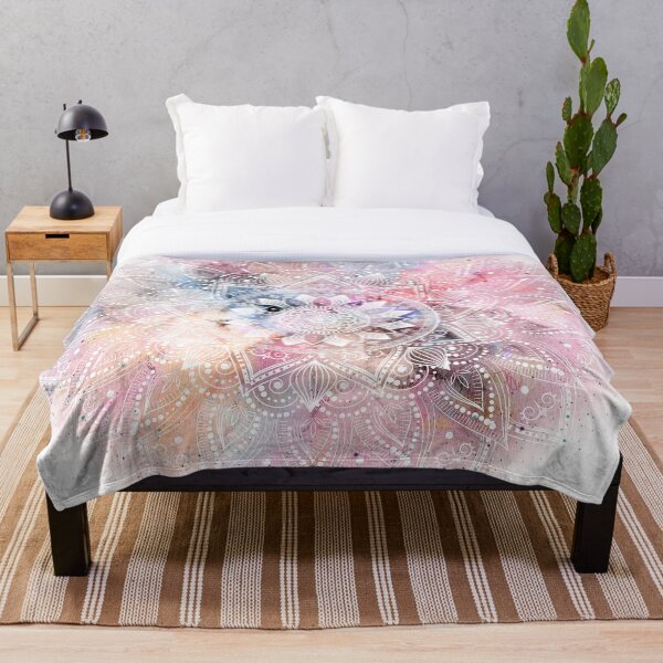 Whimsical white watercolor mandala design Throw Blanket