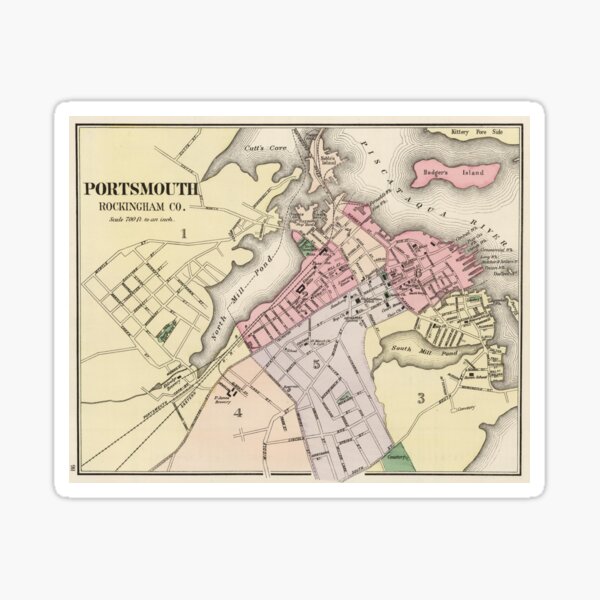 Map Of Portsmouth Nh Map Of Portsmouth New Hampshire Stickers | Redbubble