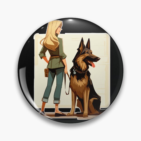 Item preview, Cartoon woman with German Shepherd designed and sold by TomFrontierArt.