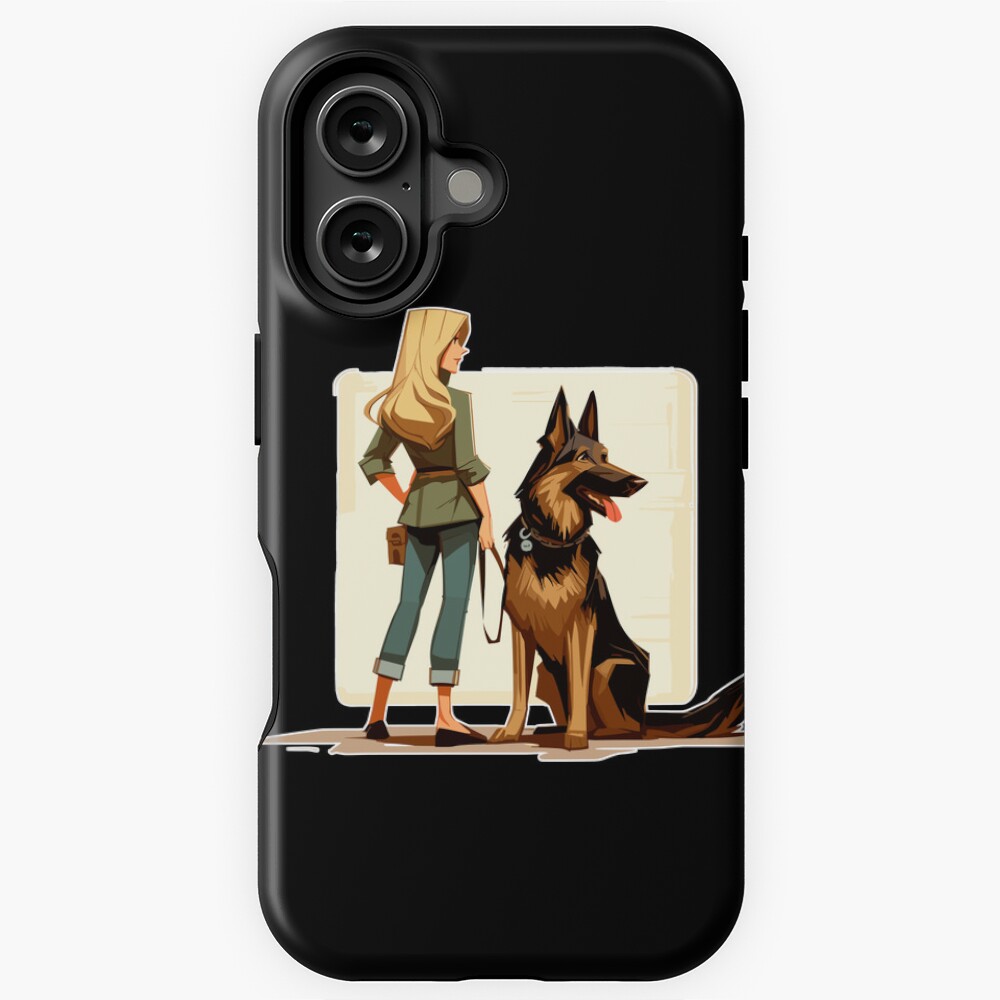 Cartoon woman with German Shepherd Sticker