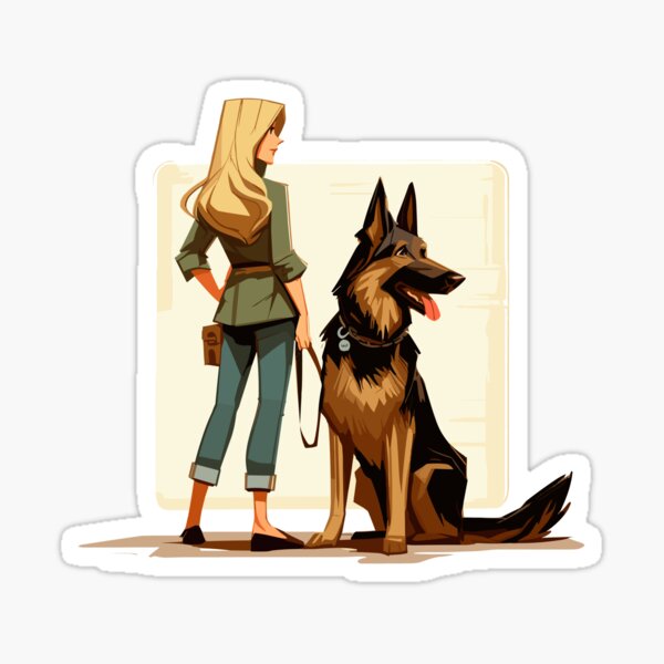 Cartoon woman with German Shepherd Sticker
