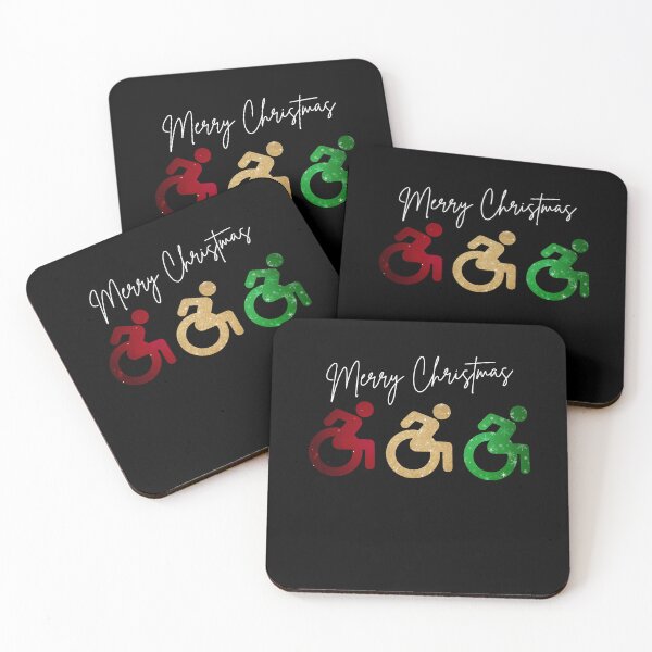 Artikelvorschau, 3 Rollstuhl mit weißer Maske und Text mit der Aufschrift „Frohe Weihnachten“, ein tolles Geschenk und gleichzeitig das Bewusstsein für Rollstuhlfahrer schärfen entworfen und verkauft von It's Wheelie Cool.