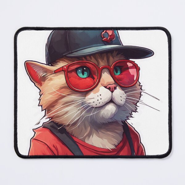 Item preview, Winking Cat with Glasses in Black Baseball Cap - Fantasy Red Splash - 2023 T-Shirt Design designed and sold by hiddenlink.