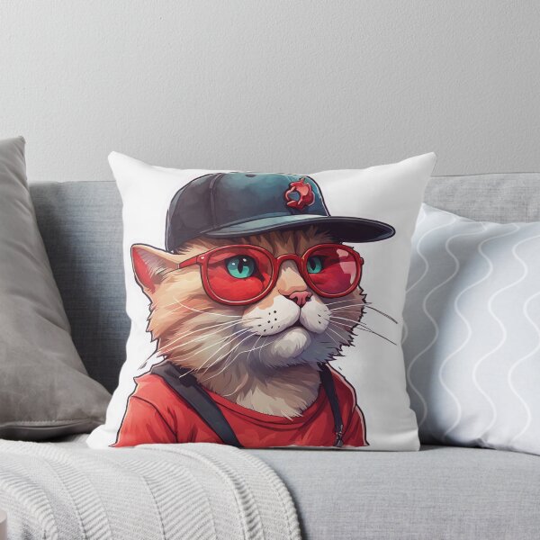 Item preview, Winking Cat with Glasses in Black Baseball Cap - Fantasy Red Splash - 2023 T-Shirt Design designed and sold by hiddenlink.