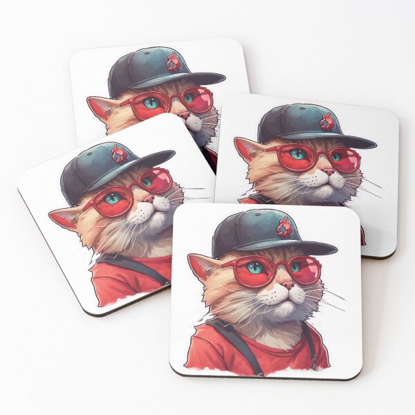 Item preview, Winking Cat with Glasses in Black Baseball Cap - Fantasy Red Splash - 2023 T-Shirt Design designed and sold by hiddenlink.