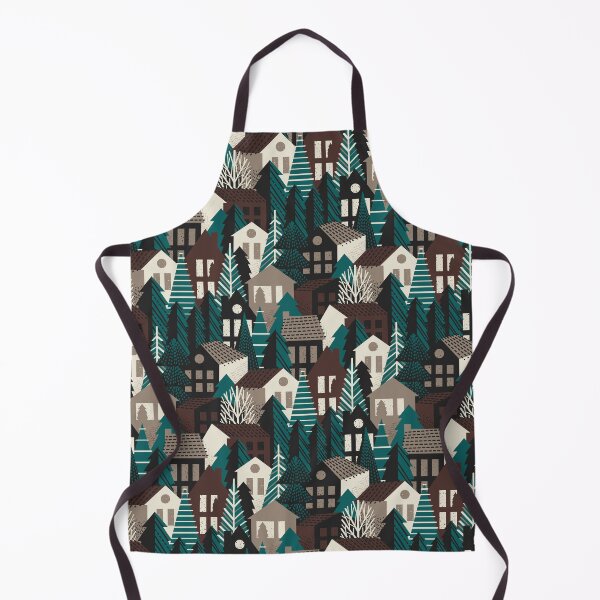 Item preview, Winter village // night swim green molasses brown panna cotta and morel beige cozy houses and pine trees designed and sold by SelmaCardoso.