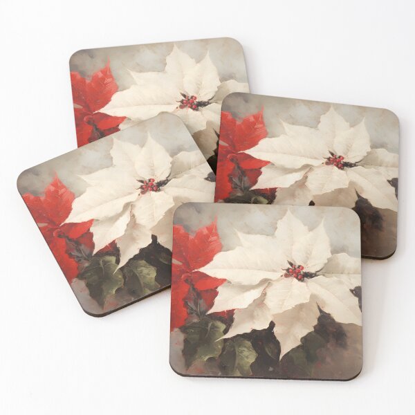 Item preview, Vintage White & Red Poinsettia Christmas Painting designed and sold by ptlsprntsdsgn.