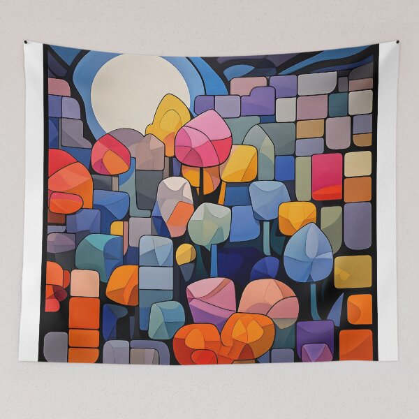 Item preview, Colorful treescape in moonlight designed and sold by inkArtistryfine.