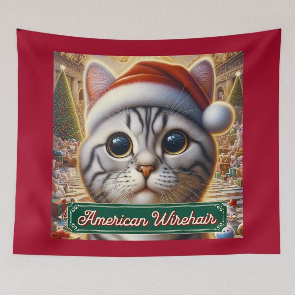 Item preview, Christmas American Wirehair Cat designed and sold by ZenEverAI.