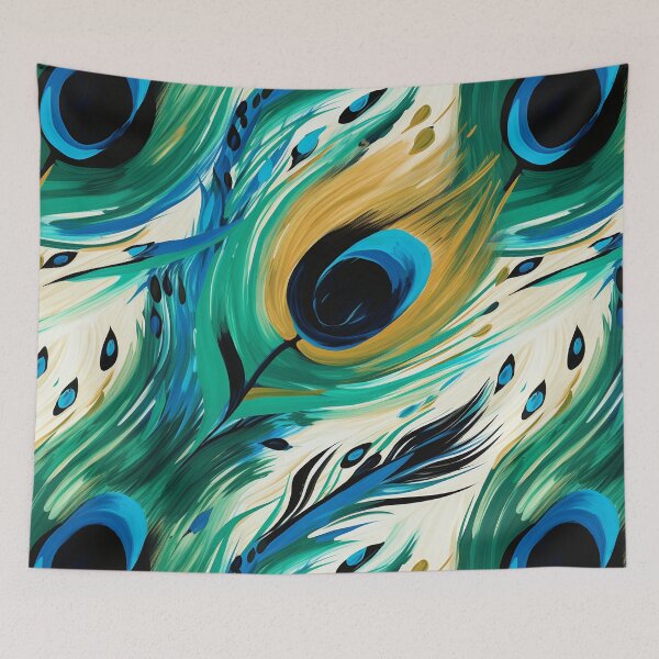 Item preview, Krishna's Celestial Whisper: Peacock Elegance in Verdant Hues designed and sold by 21 Tulips.