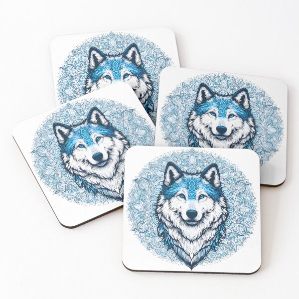 Item preview, Blue Wolfdog Mandala: A Symmetrical Spiritual Artwork designed and sold by Kittyzens.