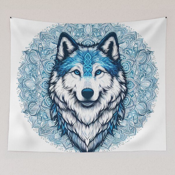 Item preview, Blue Wolfdog Mandala: A Symmetrical Spiritual Artwork designed and sold by Kittyzens.