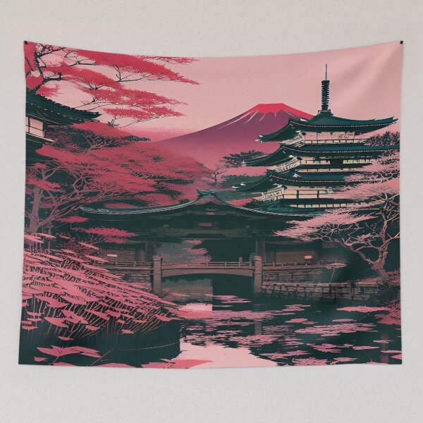 Item preview, Japanese Garden and Mount Fuji in pink and black designed and sold by I-A-Troy.