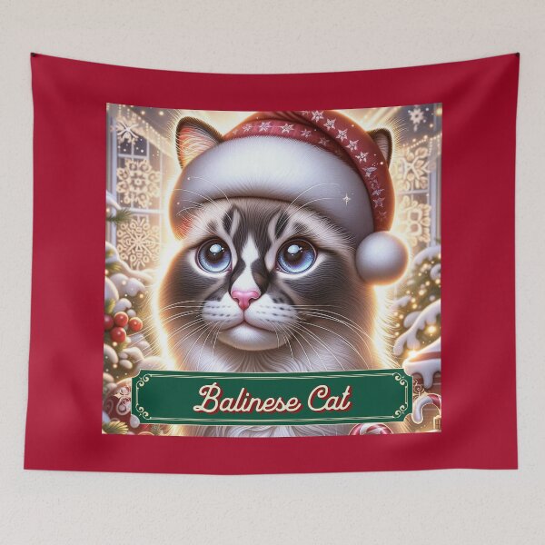 Item preview, Christmas Balinese Cat Wearing A Santa Hat designed and sold by ZenEverAI.