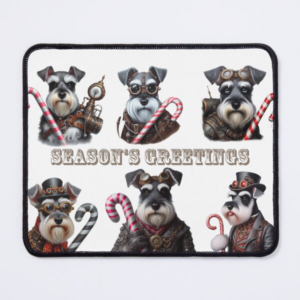 Item preview, Christmas Steampunk Schnauzers Season’s Greetings designed and sold by barksandsqueaks.