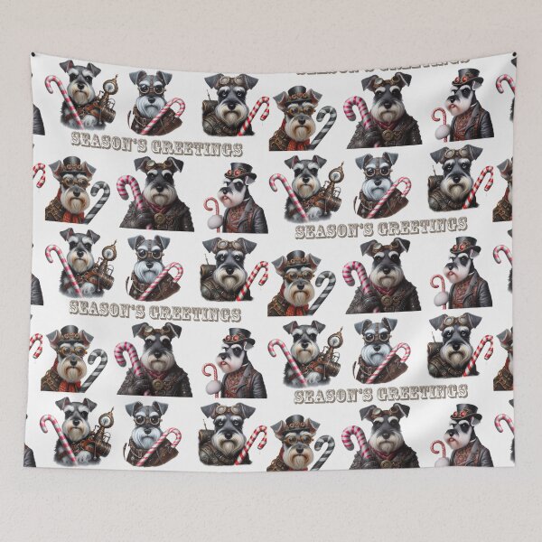 Item preview, Saludos navideños de la temporada de Schnauzers Steampunk designed and sold by barksandsqueaks.