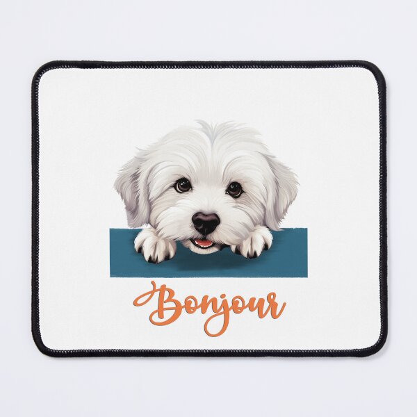 Item preview, Coton de Tuléar dog (Coton De Tulear dog), dog head drawing for teeshirt pocket, Hello in French. designed and sold by isaweb.