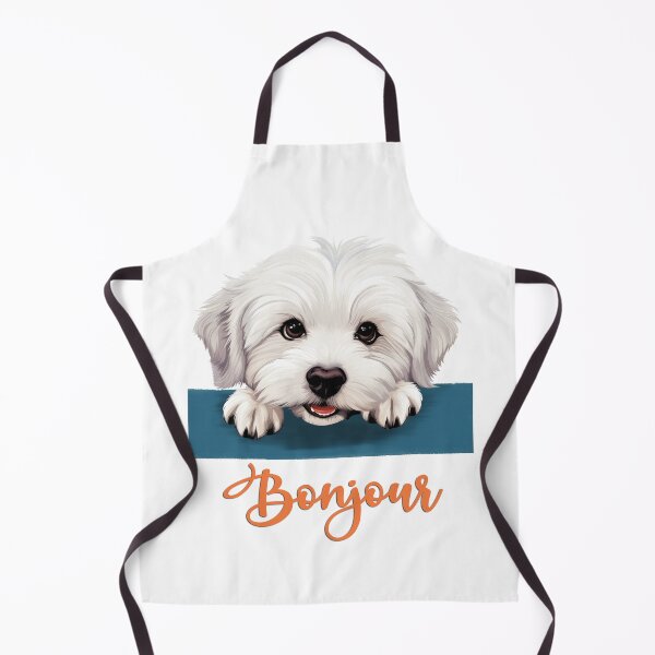 Item preview, Coton de Tuléar dog (Coton De Tulear dog), dog head drawing for teeshirt pocket, Hello in French. designed and sold by isaweb.