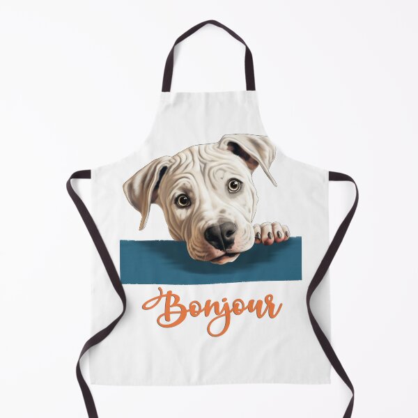 Item preview, Argentine Mastiff dog (Dogo Argentino dog), dog head drawing for teeshirt pocket, Hello in French. designed and sold by isaweb.