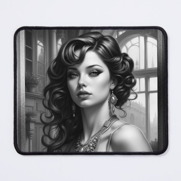 Item preview, Alluring Portrait Of Carlotta Pin Up Retro Age Poster Art AI Concept Creation by Xzendor7 designed and sold by Xzendor7 Digital Art Creations.