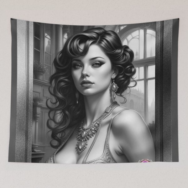 Item preview, Alluring Portrait Of Carlotta Pin Up Retro Age Poster Art AI Concept Creation by Xzendor7 designed and sold by Xzendor7 Digital Art Creations.