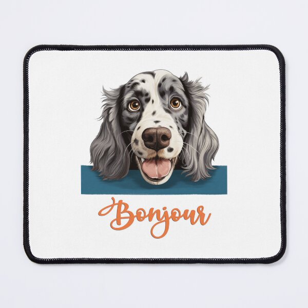 Item preview, English Setter dog, dog head drawing for teeshirt pocket, Hello in French. designed and sold by isaweb.
