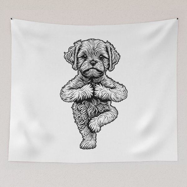 Aperçu de l'œuvre Chiot de chien de yoga maltais Chiens drôles Asana Tree Pose créée et vendue par GrandeDuc.