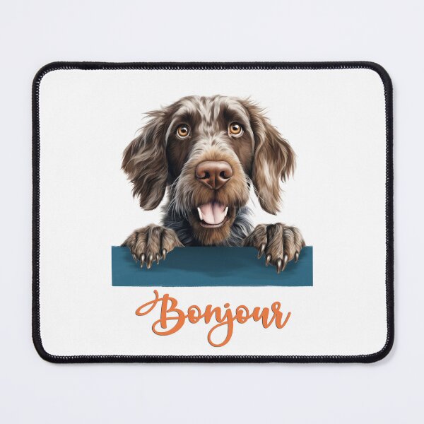 Item preview, Drahthaar dog or German wirehaired pointer, (German Wirehaired Pointer), dog head drawing for teeshirt pocket, Hello in French. designed and sold by isaweb.