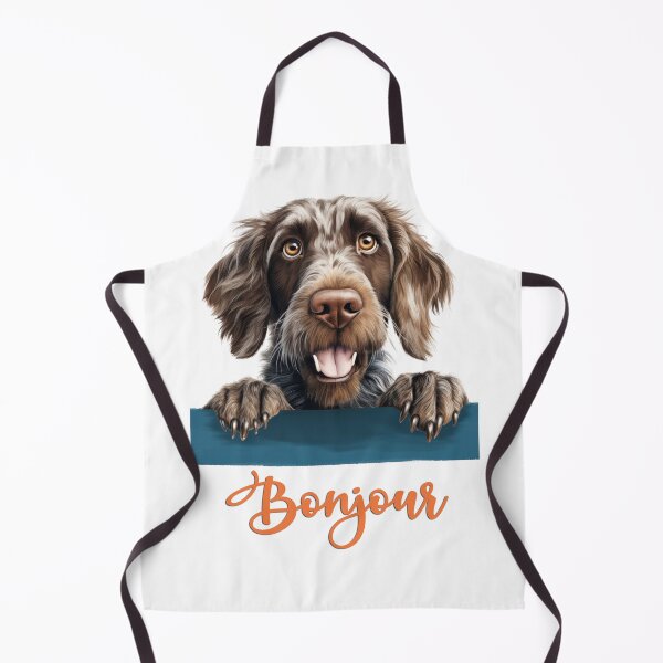 Item preview, Drahthaar dog or German wirehaired pointer, (German Wirehaired Pointer), dog head drawing for teeshirt pocket, Hello in French. designed and sold by isaweb.