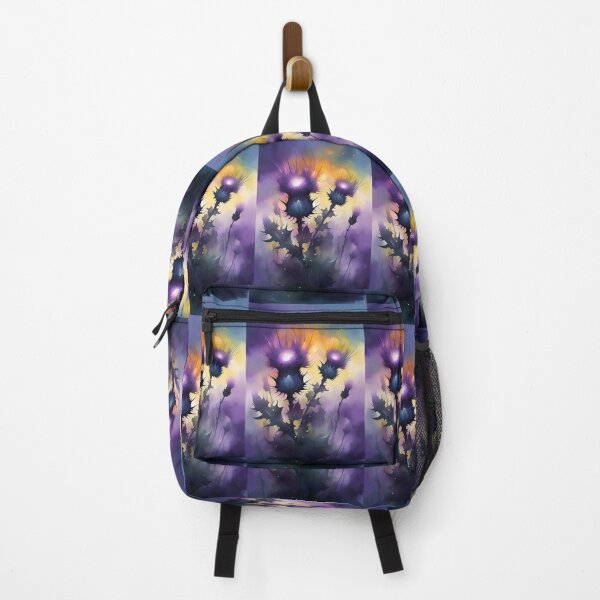 Item preview, Canada thistle flowers in blue and purple under a hazy sun designed and sold by Creativesphotos.