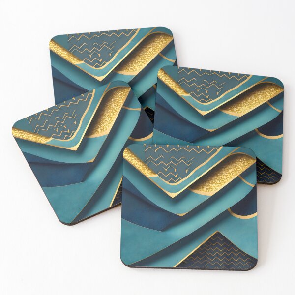 Item preview, Abstract, Geometric, Dark Teal, Teal, Gold, Turquoise, Art Deco, Dark Blue, Pool Blue designed and sold by Golden-Feathers.
