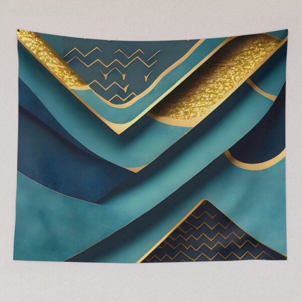Item preview, Abstract, Geometric, Dark Teal, Teal, Gold, Turquoise, Art Deco, Dark Blue, Pool Blue designed and sold by Golden-Feathers.