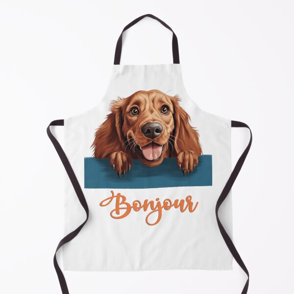 Artikelvorschau, Irish-Setter-Hund (Irish-Setter-Hund), Hundekopfzeichnung für T-Shirt-Tasche, Hallo auf Französisch. entworfen und verkauft von isaweb.