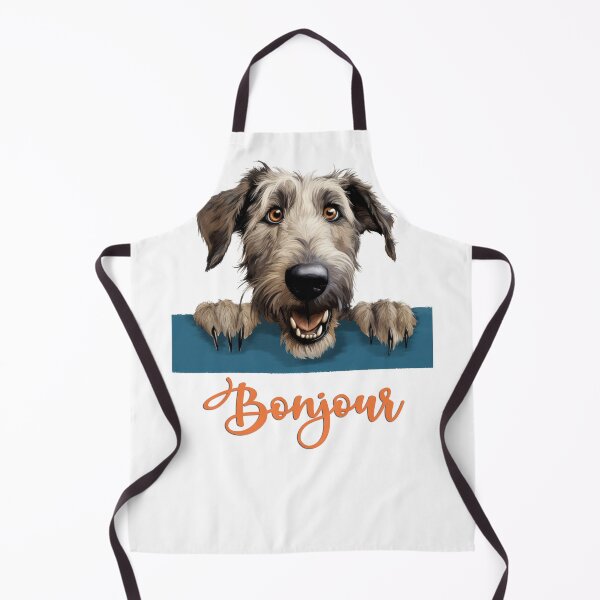 Item preview, Irish Wolfhound dog, dog head drawing for teeshirt pocket, Hello in French. designed and sold by isaweb.