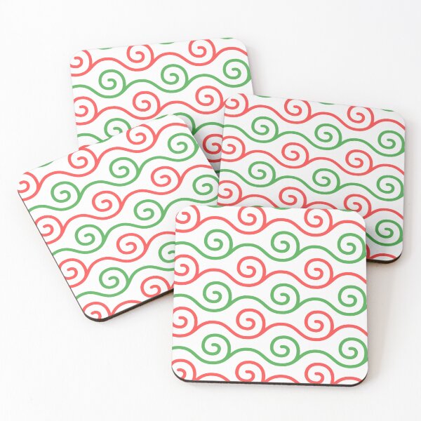 Item preview, Green Red Christmas Color Horizontal Spirals Waves Swirls Curled Tendrils Ornament Ancient Vines Pattern designed and sold by PenguinForests.