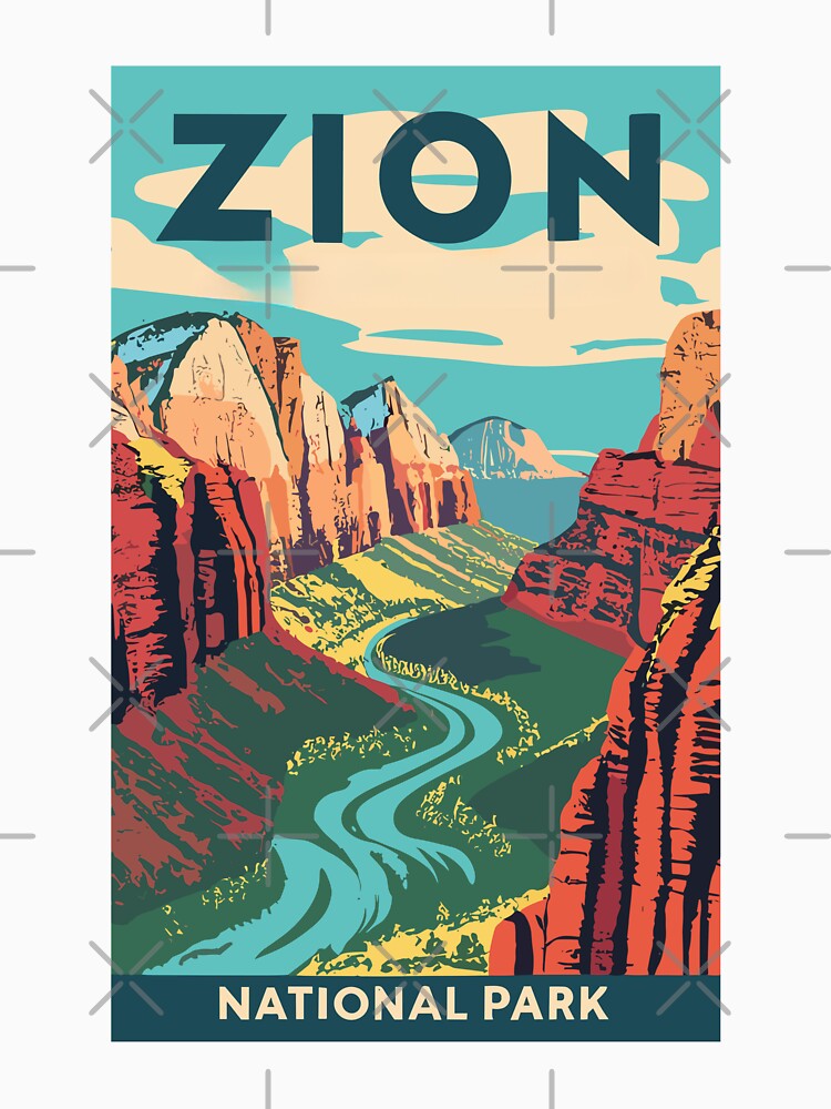 Imagen 3 de 3, Camiseta ¾ estilo béisbol con la obra Un antiguo cuadro de viaje del Parque Nacional Zion, Utah, EE. UU., diseñada y vendida por GoodOldVintage.