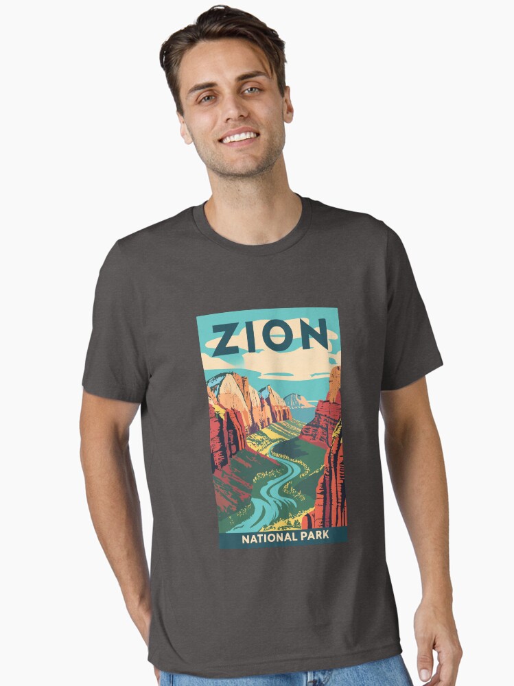 Imagen 1 de 7, Camiseta esencial con la obra Un antiguo cuadro de viaje del Parque Nacional Zion, Utah, EE. UU., diseñada y vendida por GoodOldVintage.