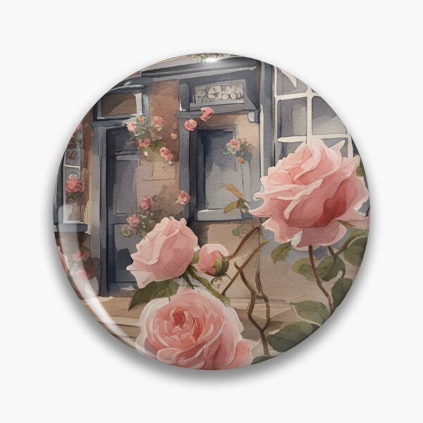 Item preview, A Quintessential English View with Pink Roses in Artificial Intelligence designed and sold by LymphomaLass.