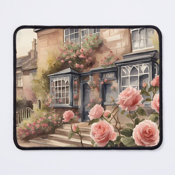 Item preview, A Quintessential English View with Pink Roses in Artificial Intelligence designed and sold by LymphomaLass.