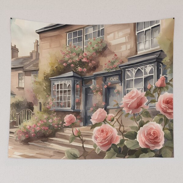 Item preview, A Quintessential English View with Pink Roses in Artificial Intelligence designed and sold by LymphomaLass.