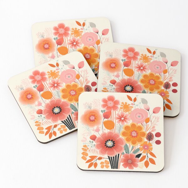 Item preview, Pink and Orange Colorful Flowers Botanical Mural Abstract Art Illustration designed and sold by GulDesignCo.