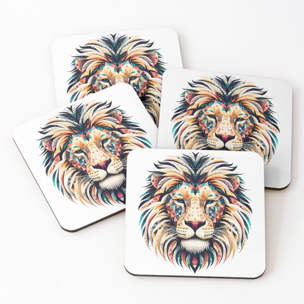 Item preview, Geometric Majesty: Colorful Lion Head Print designed and sold by D-Dreamweaver.