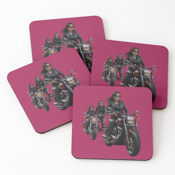 Item preview, young girls youth fashion rider group on classic motorcycle on the road designed and sold by Carlos Gudino.