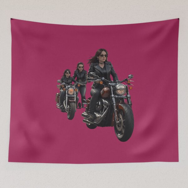 Item preview, young girls youth fashion rider group on classic motorcycle on the road designed and sold by Carlos Gudino.